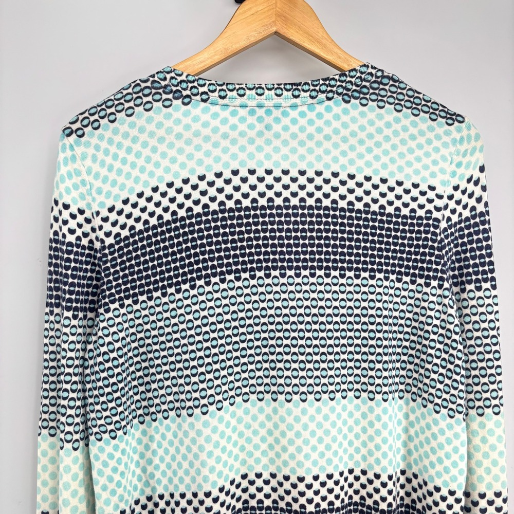 Talbots Women Cardigan Sweater Navy Teal Polka Dot Stripe Button Up Size Large - Picture 4 of 8